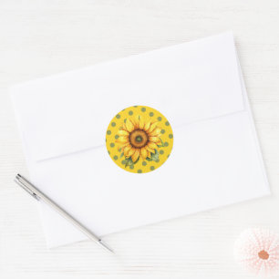 Happy Yellow and Green Sunflower on Polka-Dot Runder Aufkleber