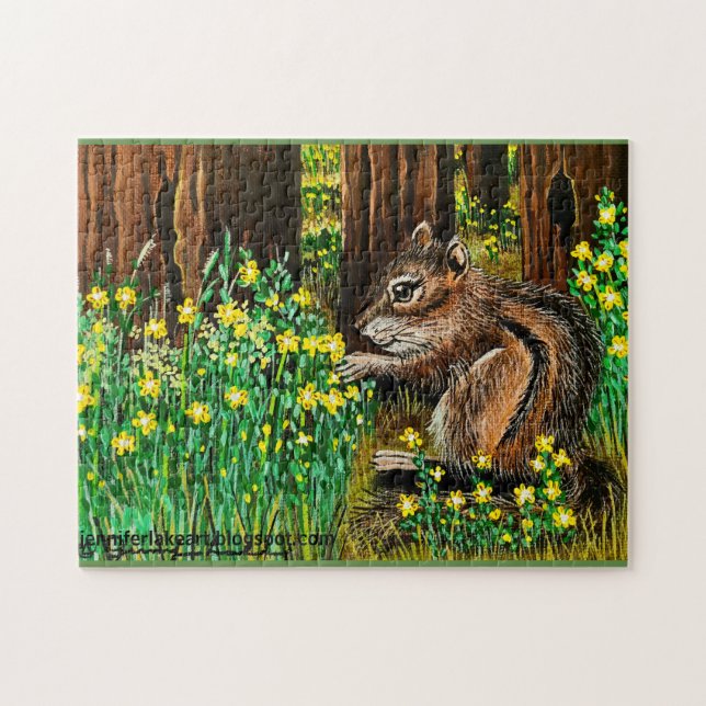 Happy Yellow Daisy Chipmunk Puzzle (Horizontal)
