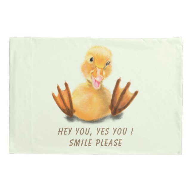 Happy Yellow Duck Funny Pillow Case - Custom Text Kissenbezug (Rückseite)