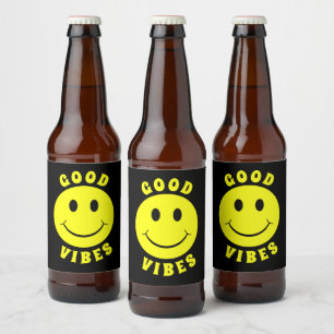 Happy Yellow Face Good Vibes Bierflaschenetikett