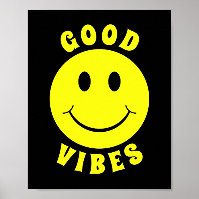 Happy Yellow Face Good Vibes Black Poster (Vorne)