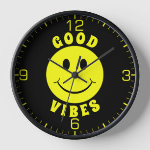 Happy Yellow Face Good Vibes Black Uhr