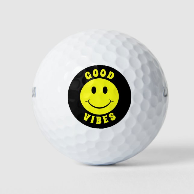 Happy Yellow Face Good Vibes Golfball (Vorderseite)