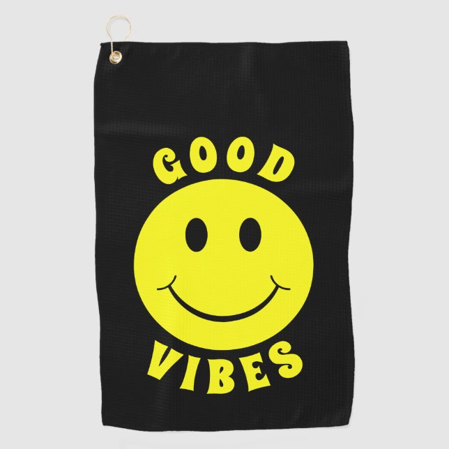Happy Yellow Face Good Vibes Golfhandtuch (Vorderseite)