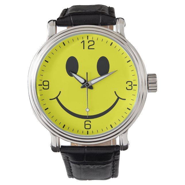 Happy Yellow Face Graphic Armbanduhr (Vorderseite)