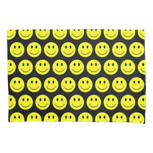 Happy Yellow Faces Pattern Schwarz Kissenbezug (Vorderseite)