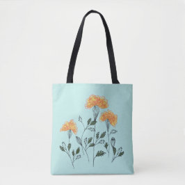 Happy Yellow Flowers auf der Aqua Tote Tasche