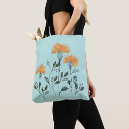Happy Yellow Flowers auf der Aqua Tote Tasche