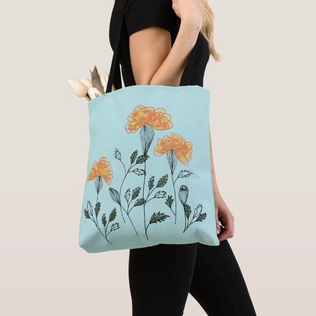 Happy Yellow Flowers auf der Aqua Tote Tasche (Von Nahem)