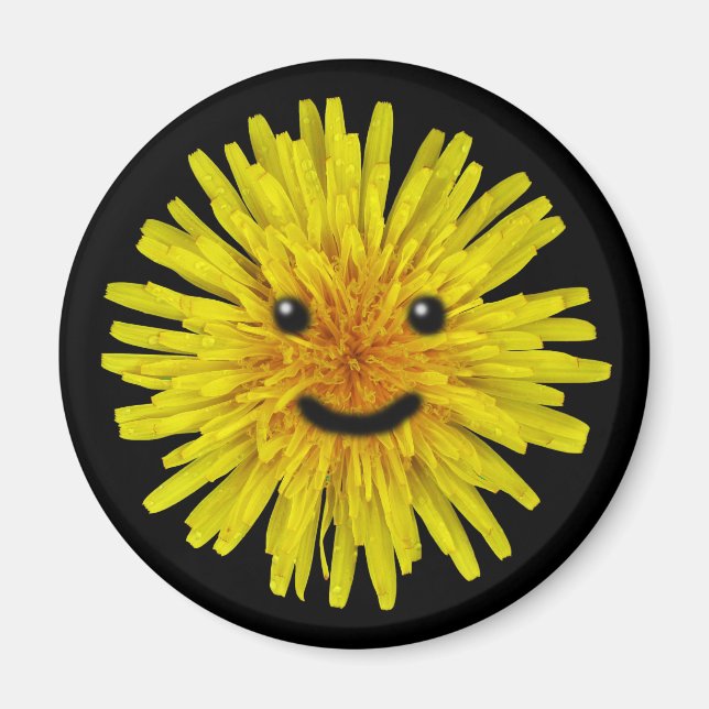 Happy Yellow Summer Dandelion Blume auf einer beli Magnet (Vorne)