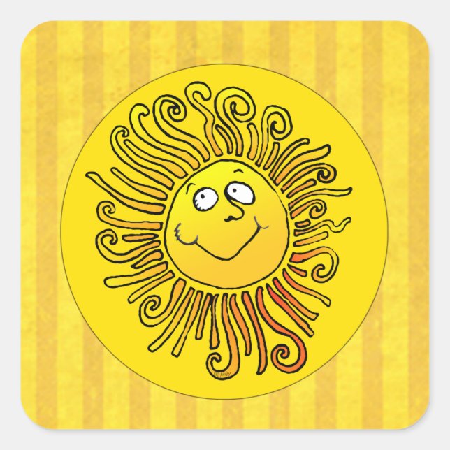Happy Yellow Sun Lächeln Quadratischer Aufkleber (Vorderseite)