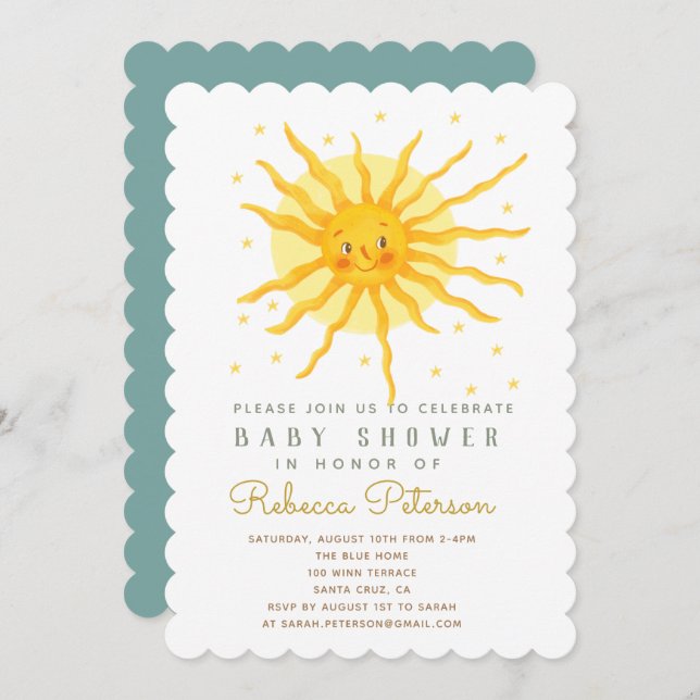 Happy Yellow Sunshine Baby Shower Einladung (Vorne/Hinten)