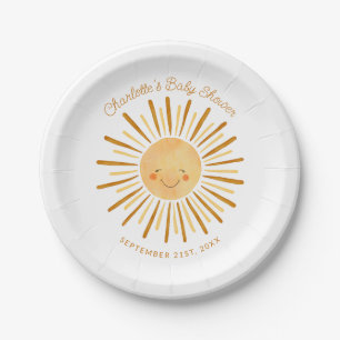 Happy Yellow Sunshine Boho Baby Shower Paper Pappteller
