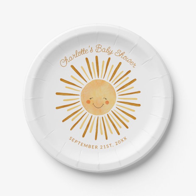 Happy Yellow Sunshine Boho Baby Shower Paper Pappteller (Vorderseite)
