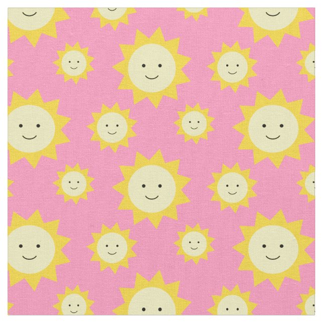 Happy Yellow Sunshine Rosa Hintergrund Stoff (Nahaufnahme)