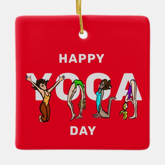 Happy Yoga Day Women Letter Positionierung Ornamen Keramikornament (Vorderseite)