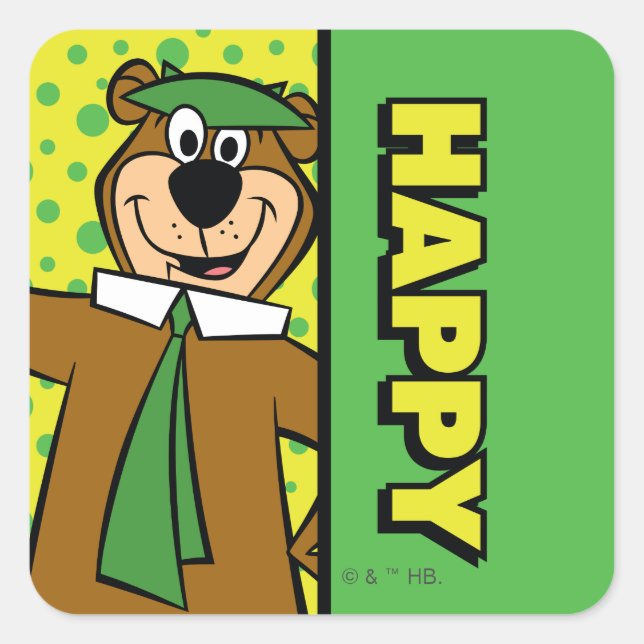 Happy Yogi Bear Quadratischer Aufkleber (Vorderseite)