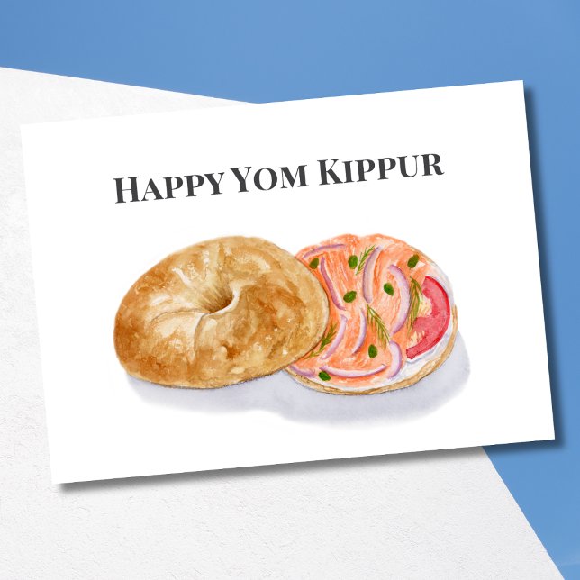 Happy Yom Kippur WasserfarbenBagels Rauchlachs Karte (Von Creator hochgeladen)
