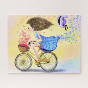 Happy Young Girl on a Bike Jigsaw Puzzle Romantic