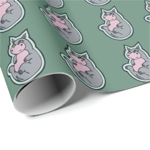 Happy Young Grey Hippo Aquamarines Zeichnend Desig Geschenkpapier