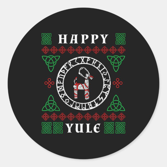 Happy Yule Pagan Wicca Ugly Christmas Sweater  Runder Aufkleber (Vorderseite)