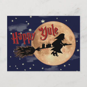 Happy Yule Witch Xmas Postcard Feiertagspostkarte