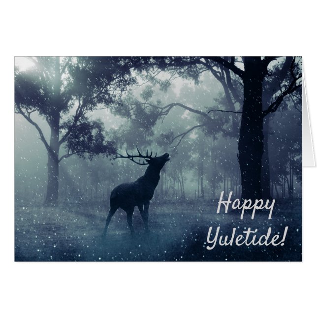 Happy Yuletide Winter Stag in einem Wald (Vorderseite (Horizontal))