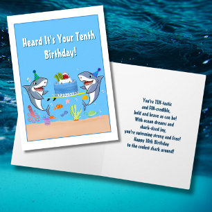Happy Zehnte Birthday Sharks mit Cake Card Karte