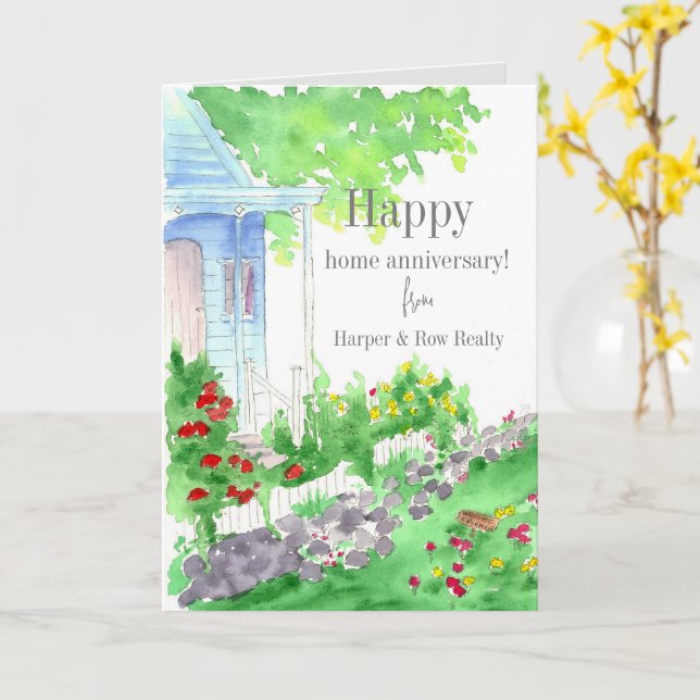 Happy Zuhause Anniversary Cobblestone Hütte Custom Karte (Gelbe Blume)