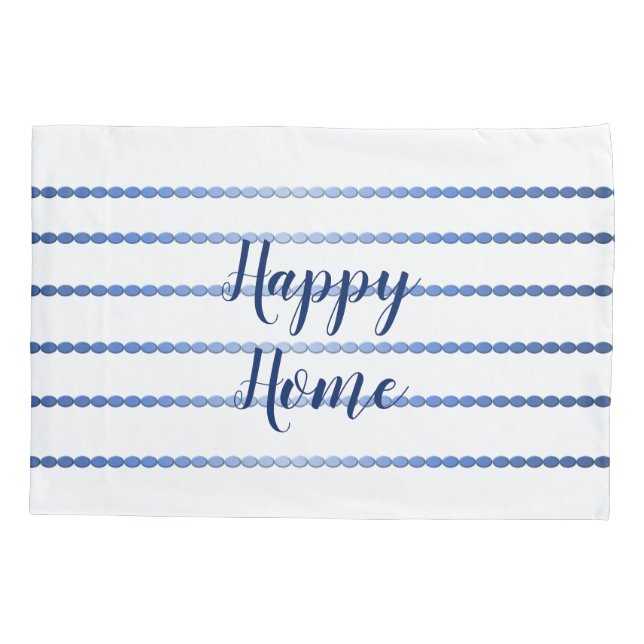 Happy Zuhause Blue Stripes Weißer Pillowcase Kissenbezug (Rückseite)
