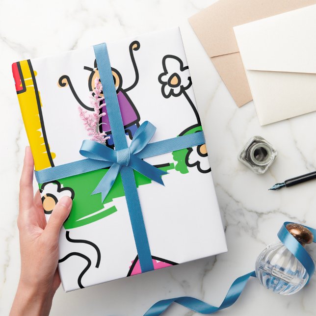 Happy Zuhause Colorful House und Strichmännchen Geschenkpapier (Von Creator hochgeladen)