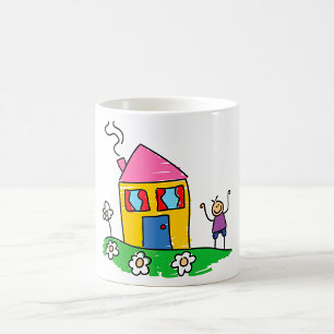 Happy Zuhause Colorful House und Strichmännchen Kaffeetasse