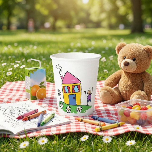 Happy Zuhause Colorful House und Strichmännchen Pappbecher (Von Creator hochgeladen)