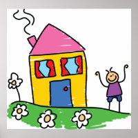 Happy Zuhause Colorful House und Strichmännchen