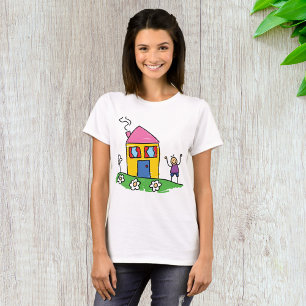 Happy Zuhause Colorful House und Strichmännchen T-Shirt