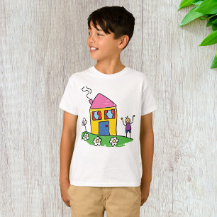 Happy Zuhause Colorful House und Strichmännchen T-Shirt
