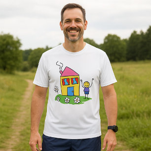 Happy Zuhause Colorful House und Strichmännchen T-Shirt