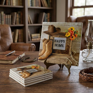 Happy Zuhause Cowgirl Cowboy Style mit Cowboy Boot Fliese