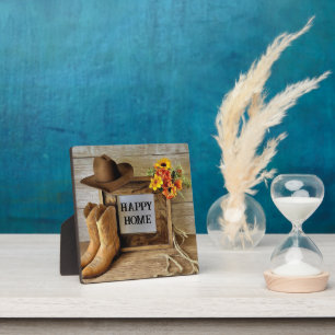 Happy Zuhause Cowgirl Cowboy Style mit Cowboy Boot Fotoplatte