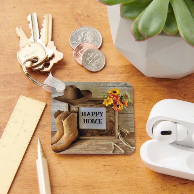 Happy Zuhause Cowgirl Cowboy Style mit Cowboy Boot Schlüsselanhänger (Schreibtisch)