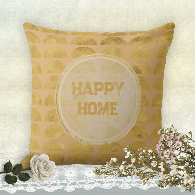 HAPPY ZUHAUSE Golden Grunge Elegant Stilvoll Kissen (HAPPY HOME Golden Grunge Elegant Stylish Throw Pillow ©Susanne Sachers - Sunny Mind Design)