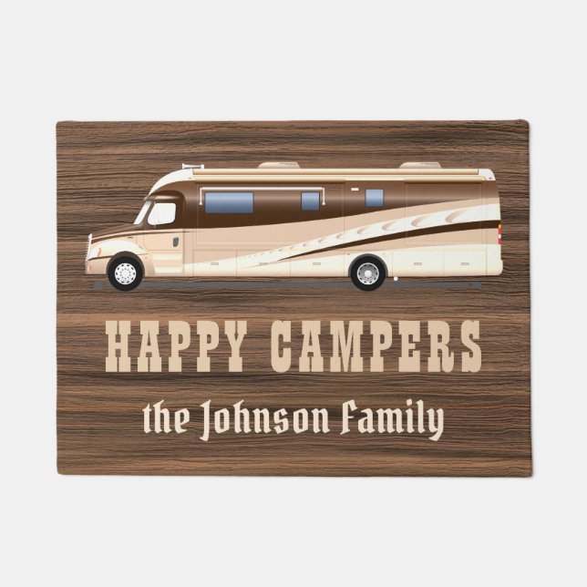 Happycpers rustikales Holz RV Camping Familie Fußmatte (Vorderseite)