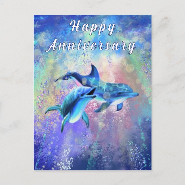 Hapy Dolphin Couple Jubiläumskarte Postkarte (Vorderseite)