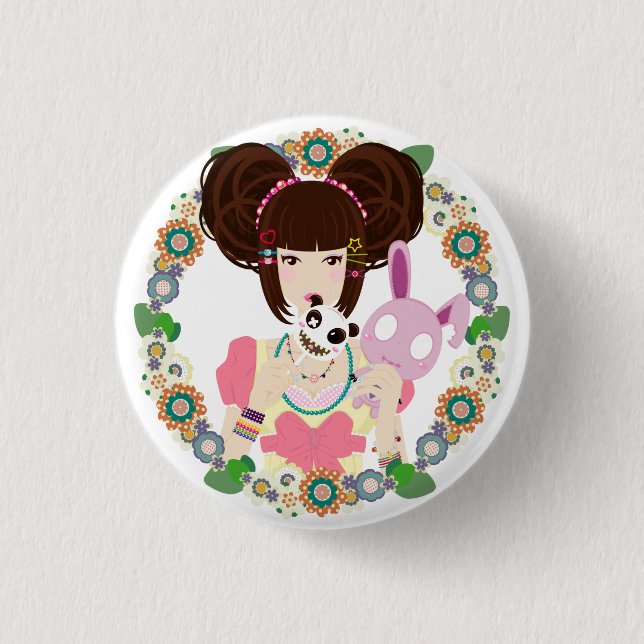 Harajuku Mädchen Yuriko - eingefaßt Button (Vorderseite)