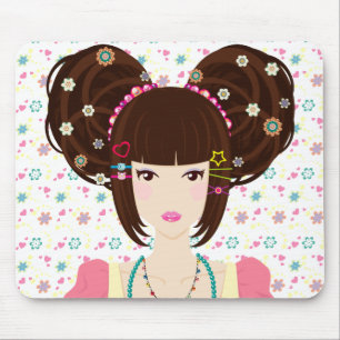 Harajuku Mädchen Yuriko mit blumigem Hintergrund Mousepad