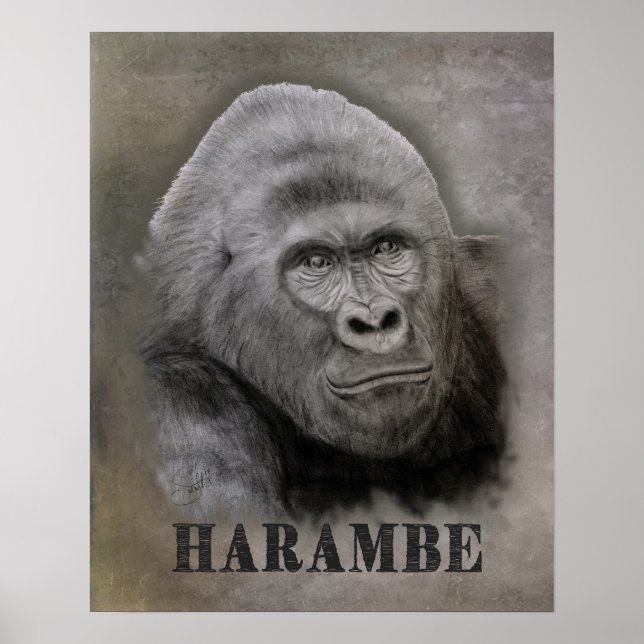 Harambe (Graphite Zeichnend) Poster (Vorne)