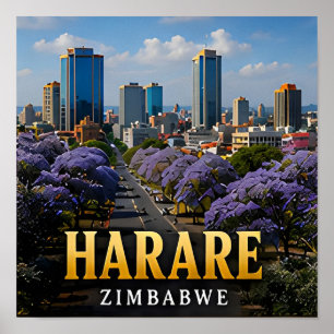 Harare Jacaranda-Boulevards und Simbabwe Geist Poster