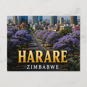 Harare Jacaranda-Boulevards und Simbabwe Geist Postkarte