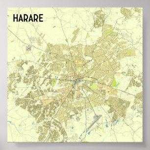 Harare Zimbabwe Karte Poster