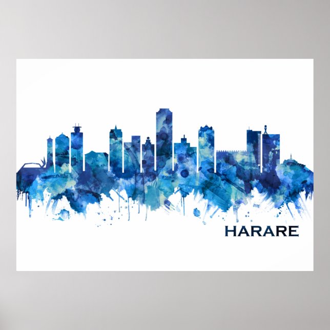 Harare Zimbabwe Skyline Blue Poster (Vorne)